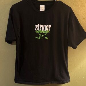 Ripndip Black Tee with White Logo and Green Money Graphic